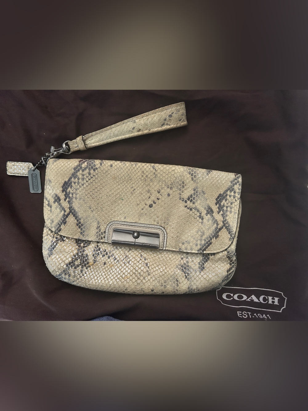 Coach Kristin Python Embossed Leather Wristlet Clutch Flap 45126